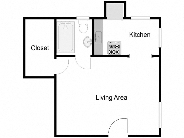 Floor plan for studio, 1 bath, 340 sqft